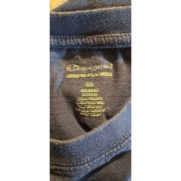 Mens Size Size 4XL Champion Checkerboard Navy Blue Logo Tshirt - Picture 4 of 6